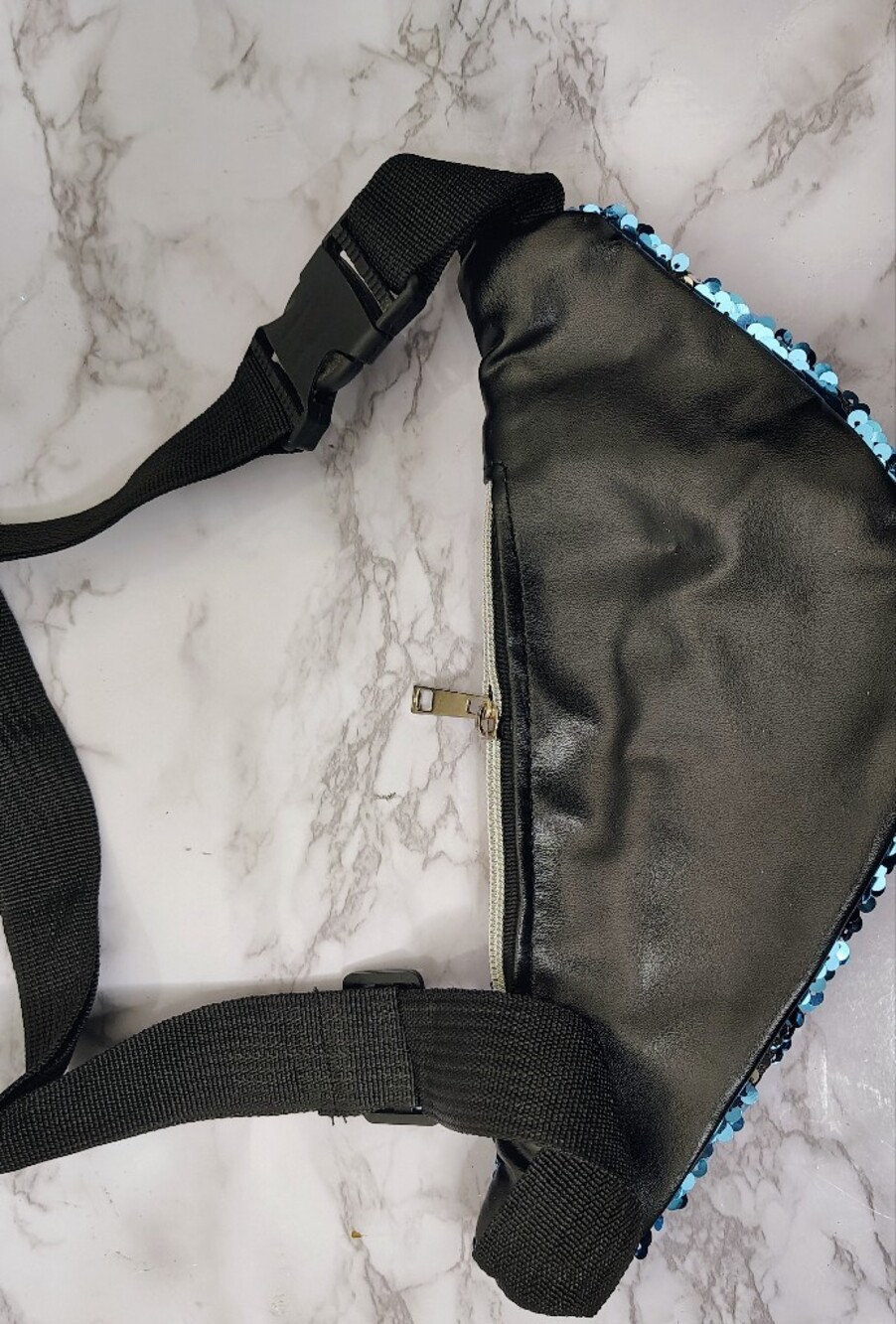 Blue Sequin Mini Belt Bag - Sparkling Crossbody Pouch Fanny Pack - Picture 2 of 2